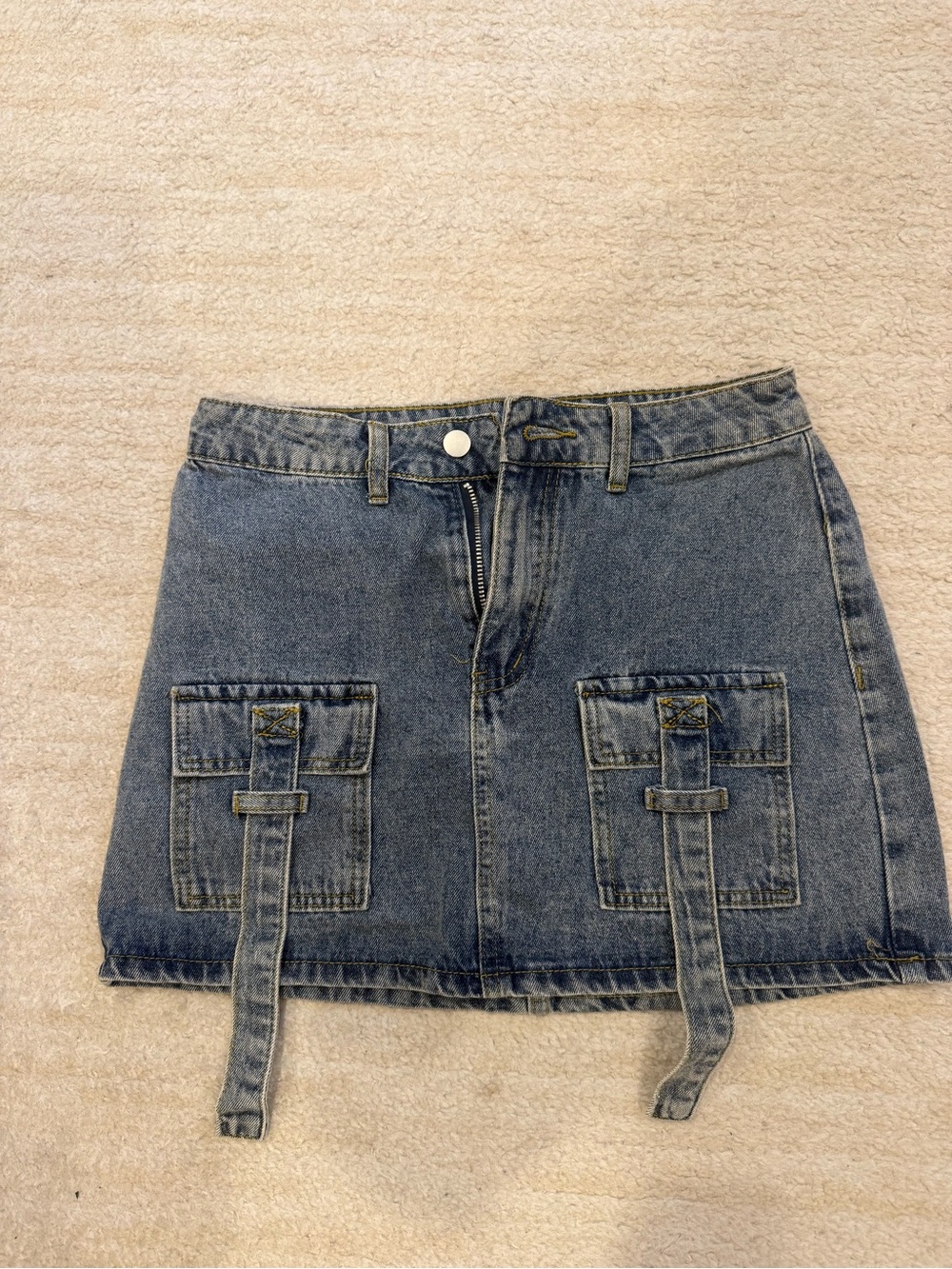 Denim Mini Skirt with Front Pockets